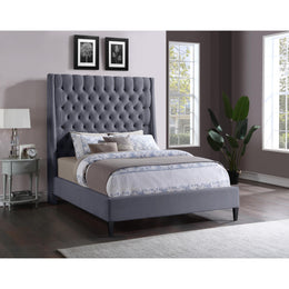 Meridian Fritz Grey Velvet Queen Bed