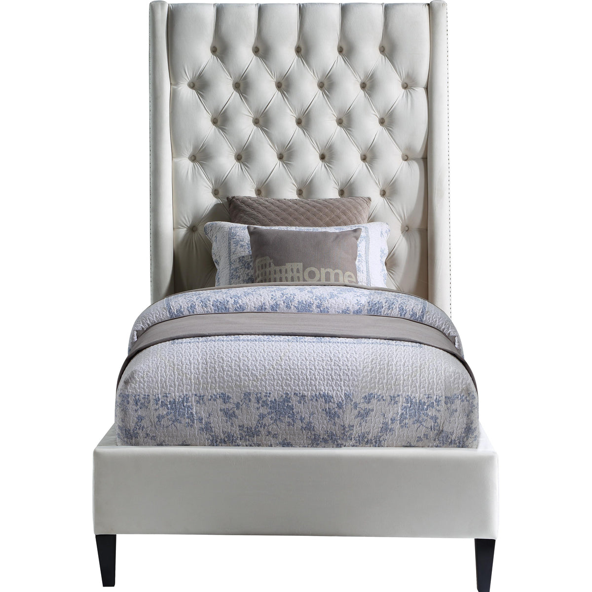 Meridian Fritz Cream Velvet Twin Bed