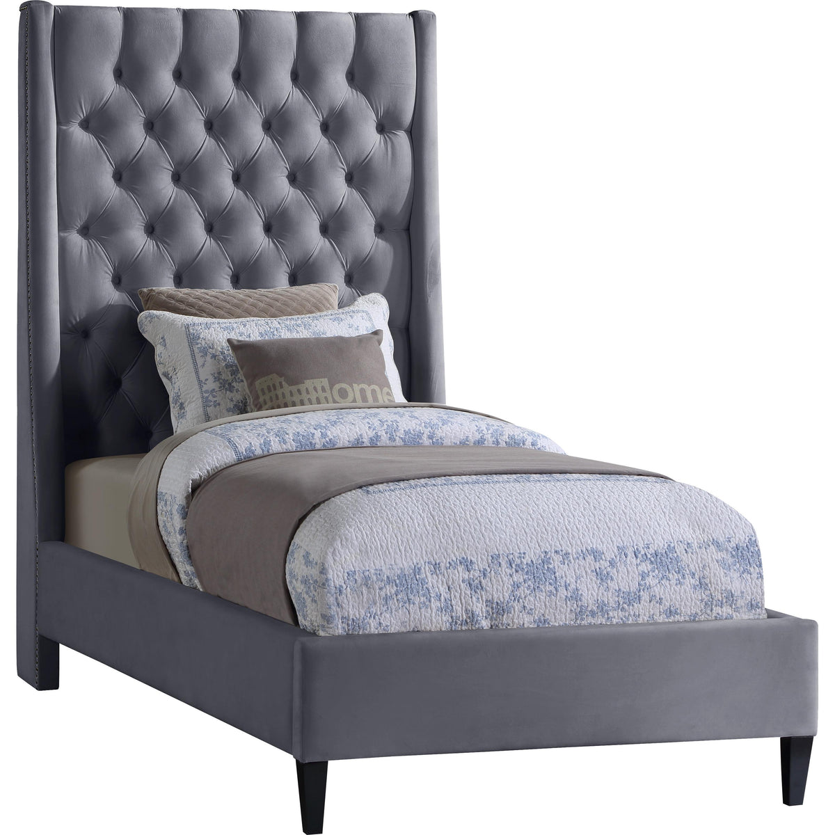 Meridian Fritz Grey Velvet Twin Bed