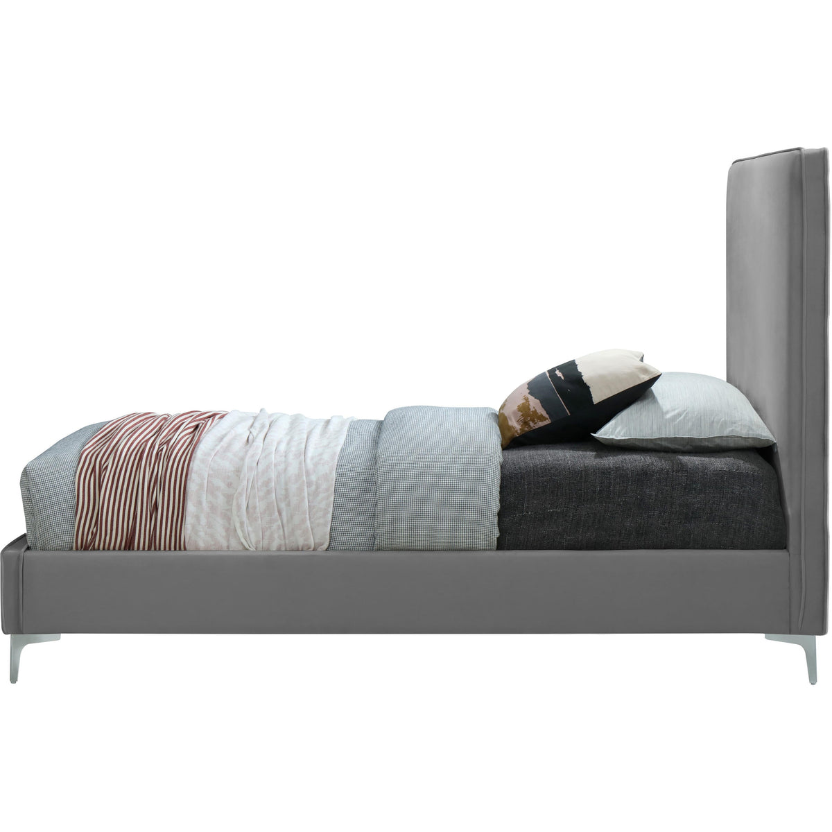 Meridian Geri Grey Velvet Full Bed