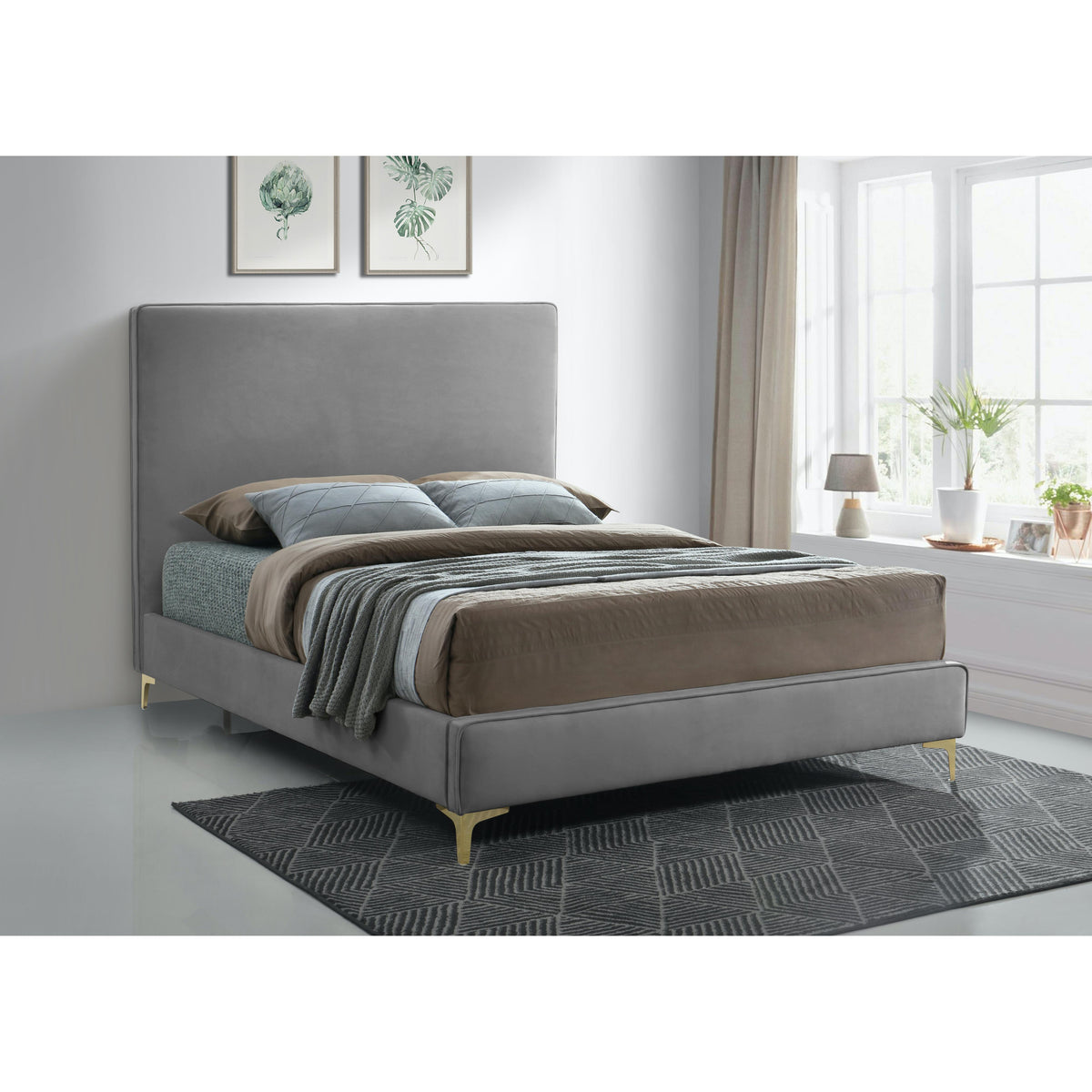 Meridian Geri Grey Velvet Full Bed