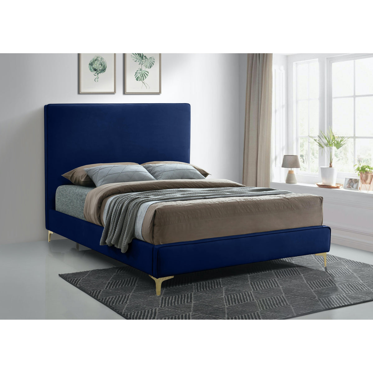 Meridian Geri Navy Velvet Full Bed