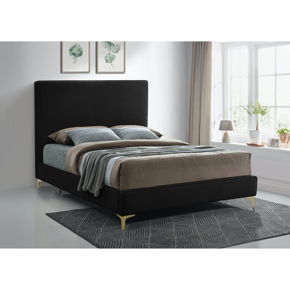 Meridian Geri Black Velvet King Bed