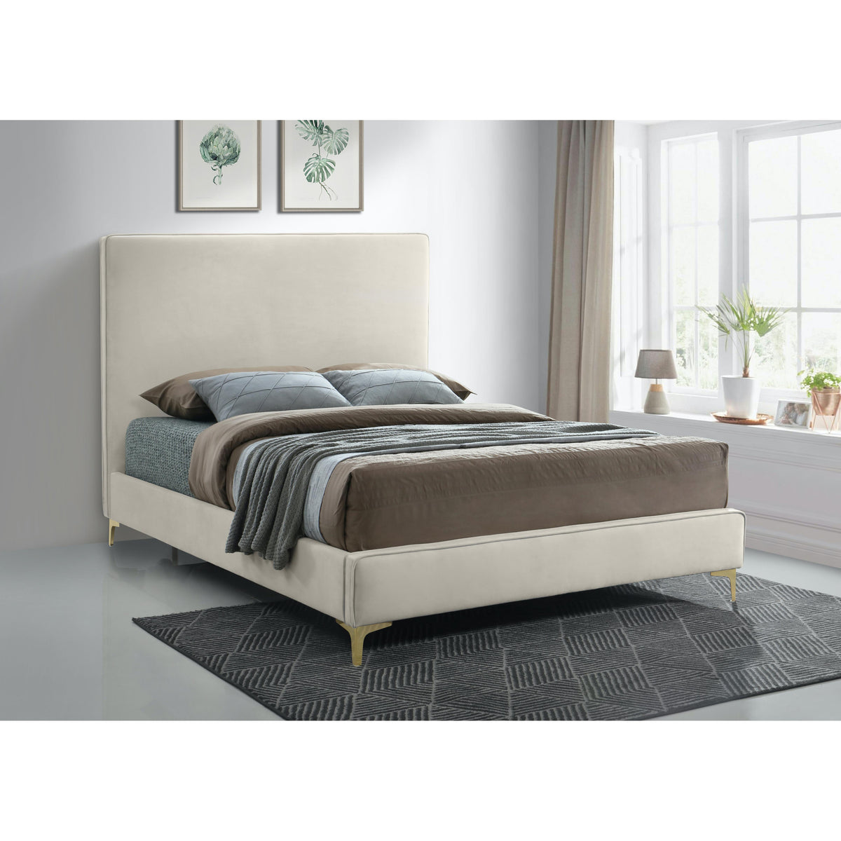 Meridian Geri Cream Velvet King Bed