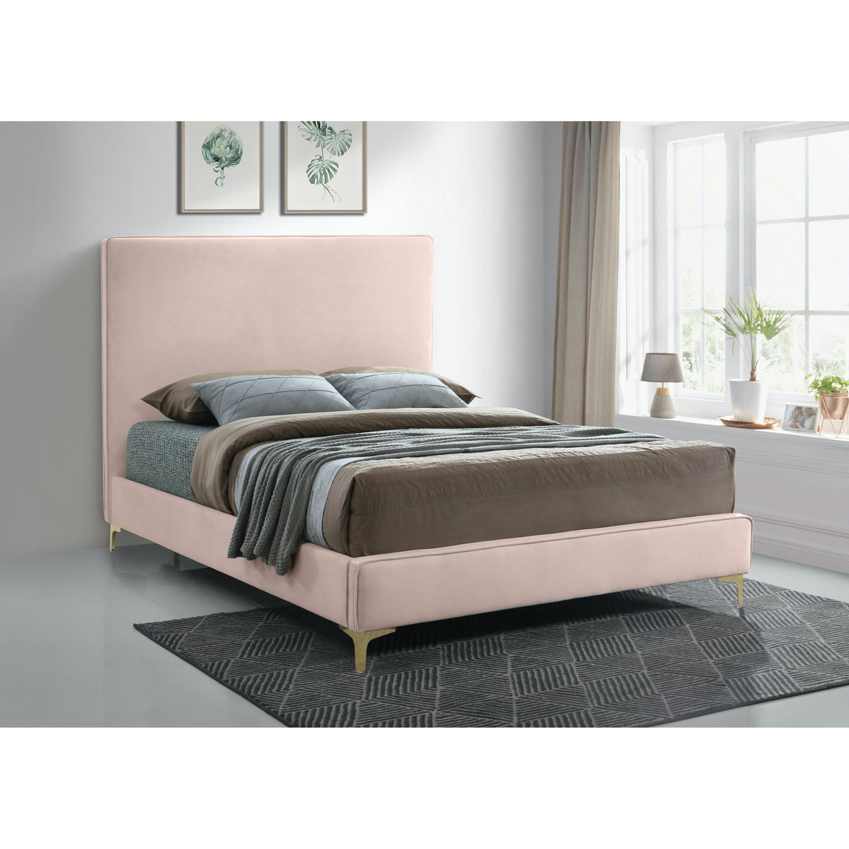 Meridian Geri Pink Velvet King Bed
