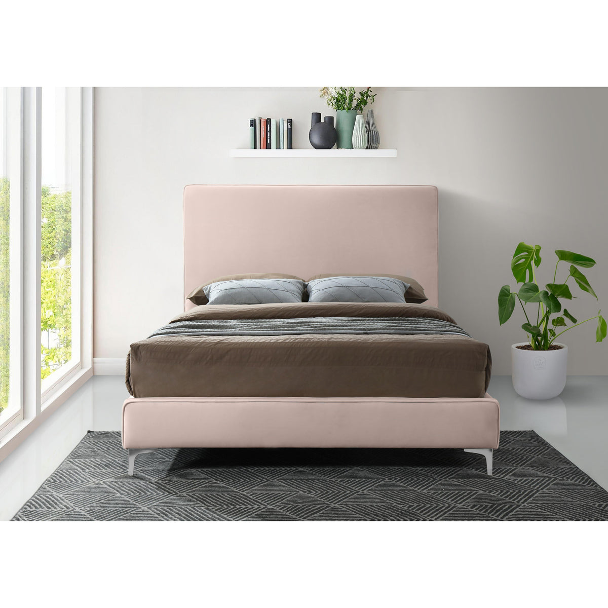 Meridian Geri Pink Velvet King Bed