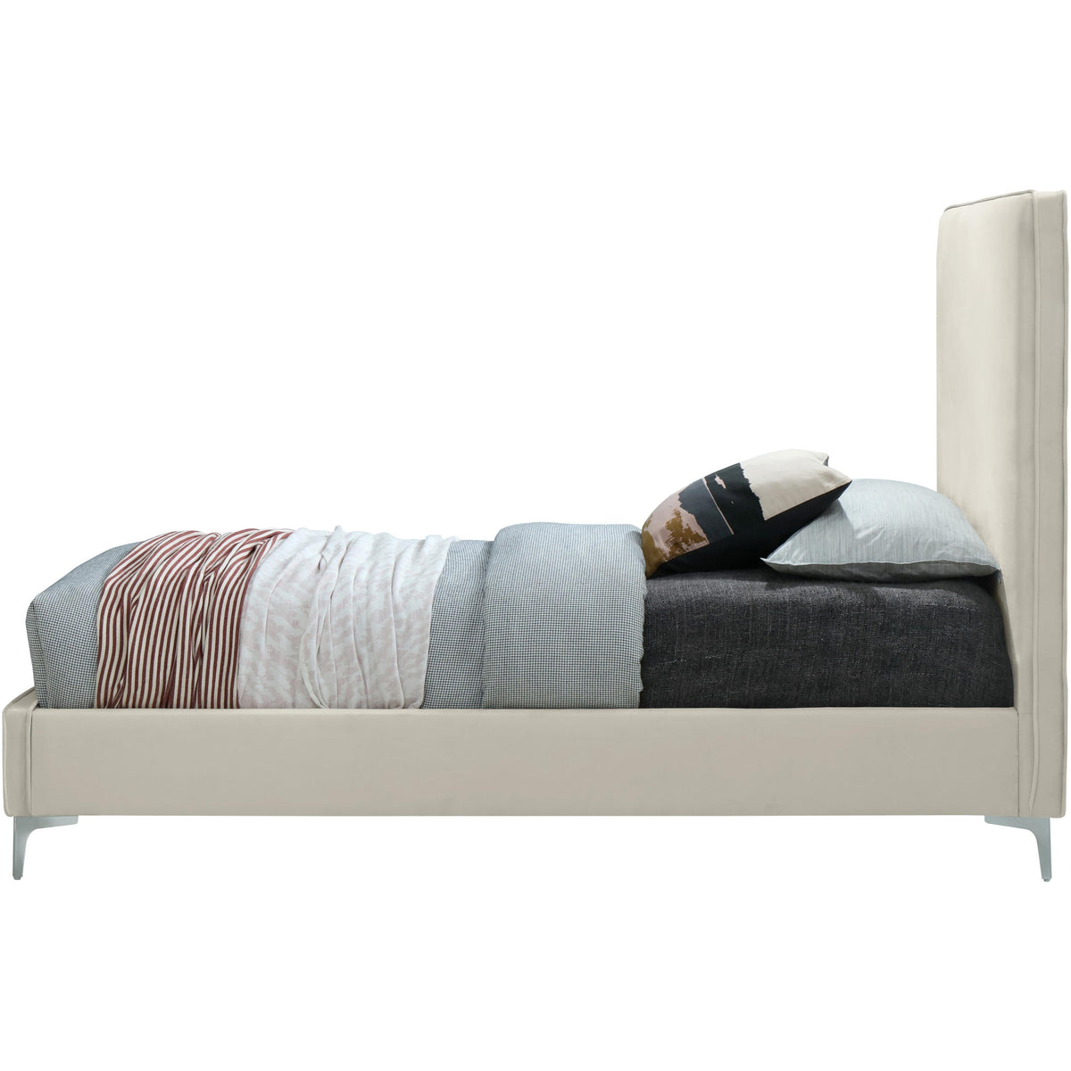 Meridian Geri Cream Velvet Queen Bed