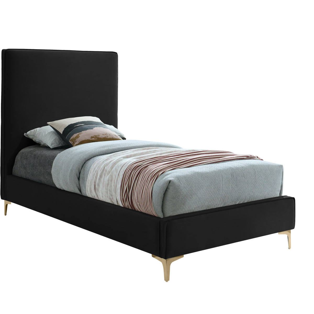 Meridian Geri Black Velvet Twin Bed