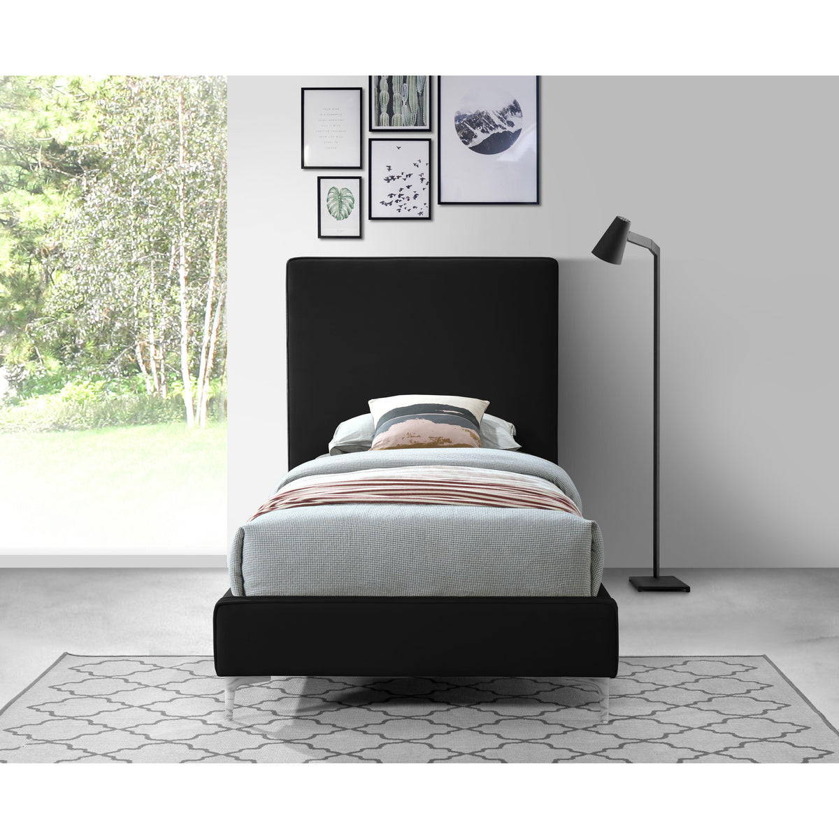 Meridian Geri Black Velvet Twin Bed