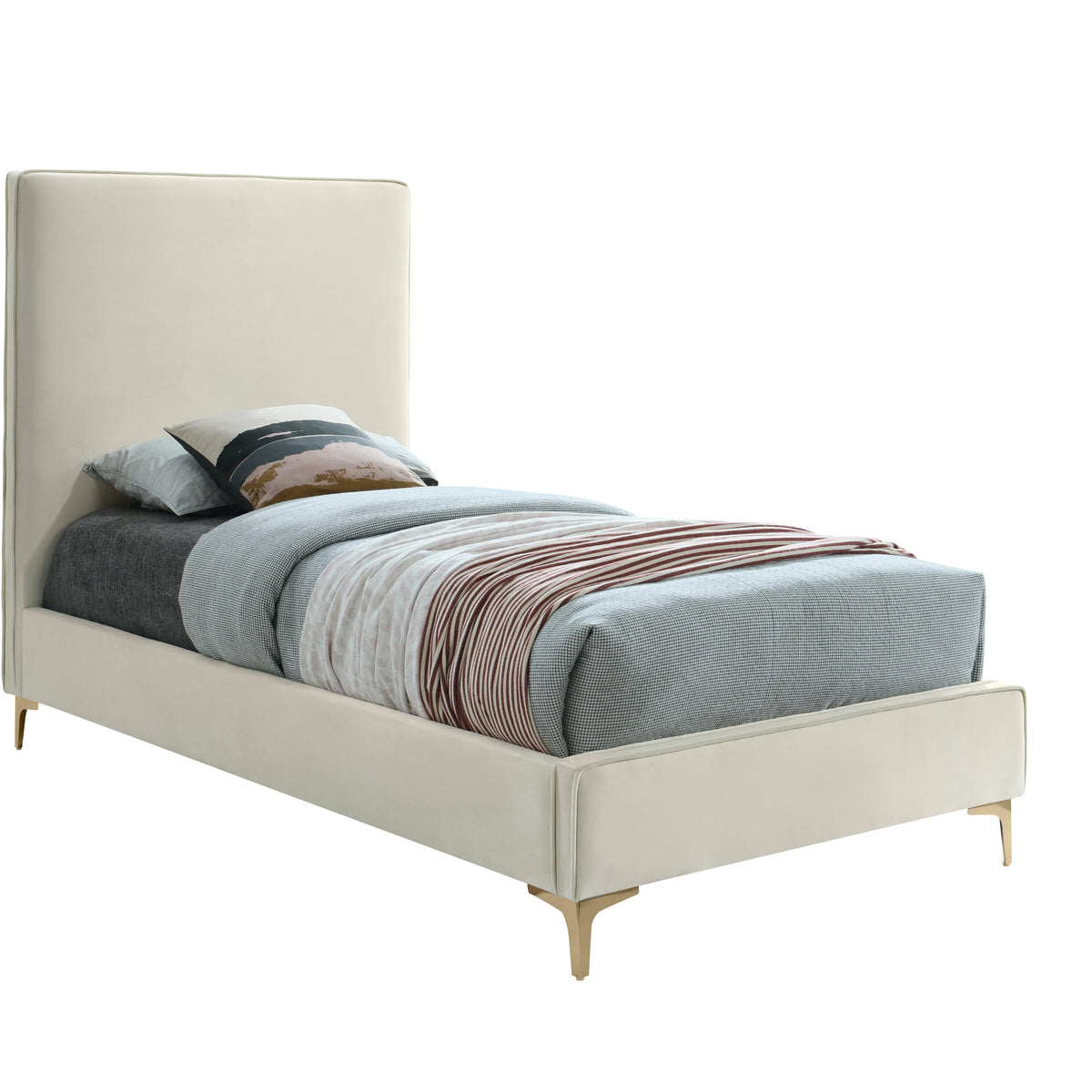 Meridian Geri Cream Velvet Twin Bed