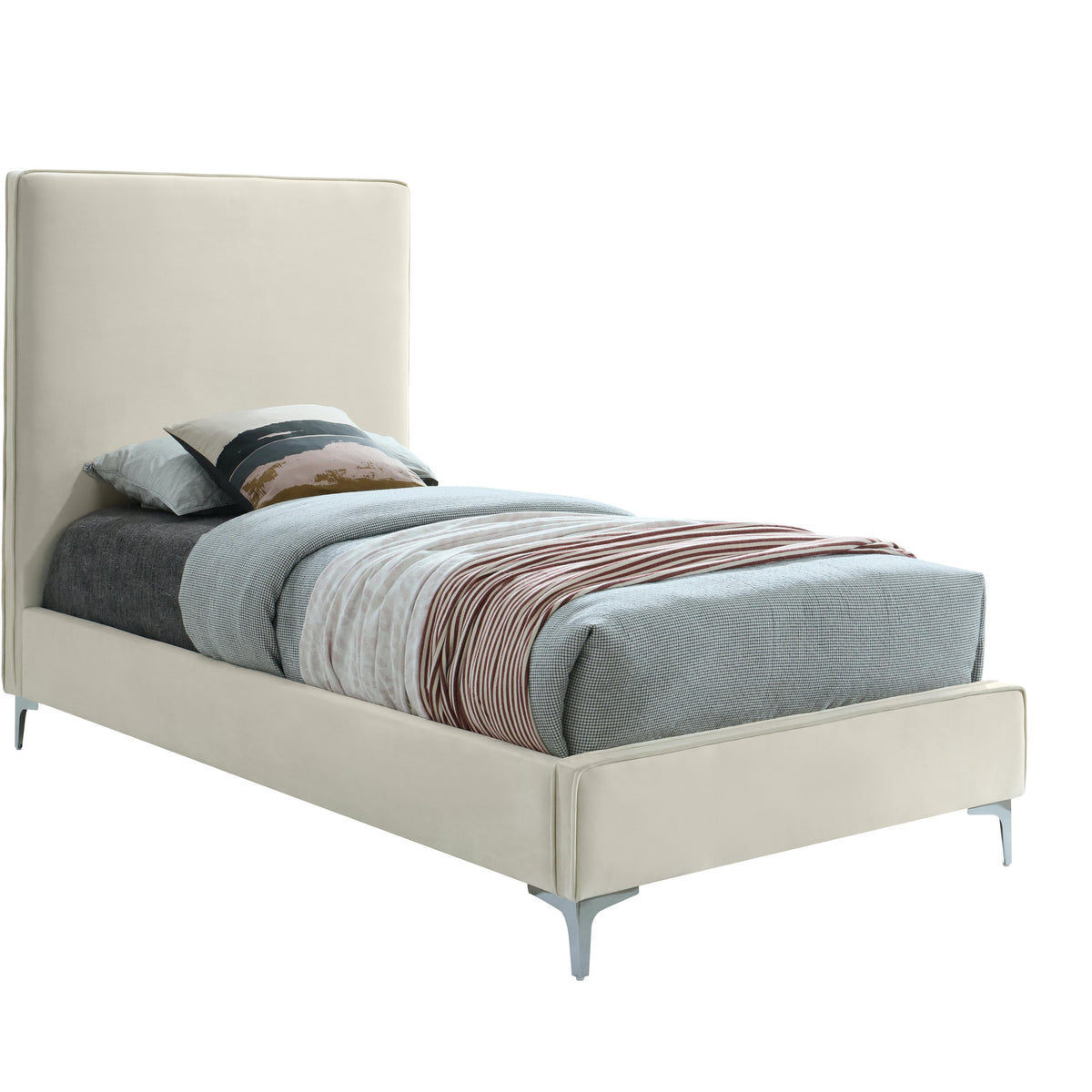 Meridian Geri Cream Velvet Twin Bed