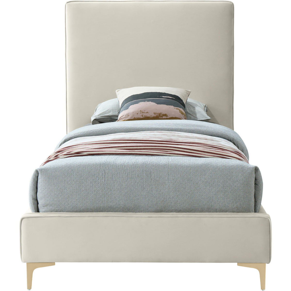 Meridian Geri Cream Velvet Twin Bed
