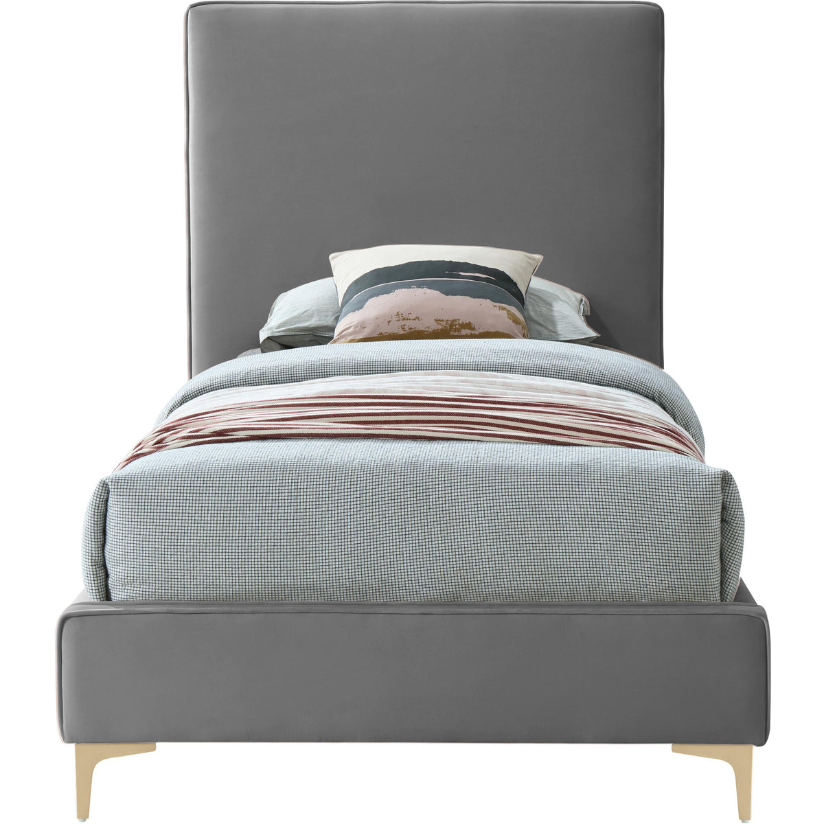 Meridian Geri Grey Velvet Twin Bed