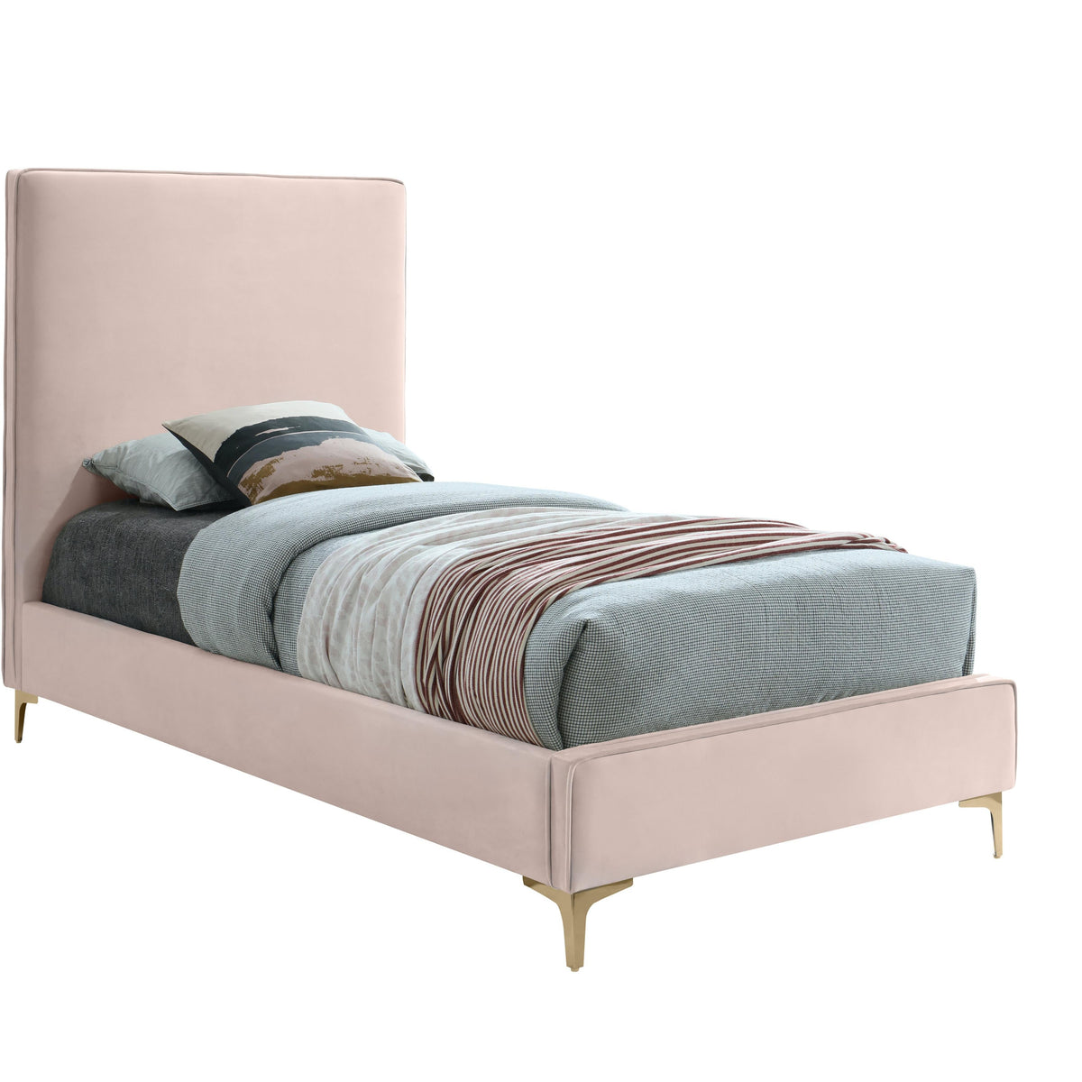 Meridian Geri Pink Velvet Twin Bed