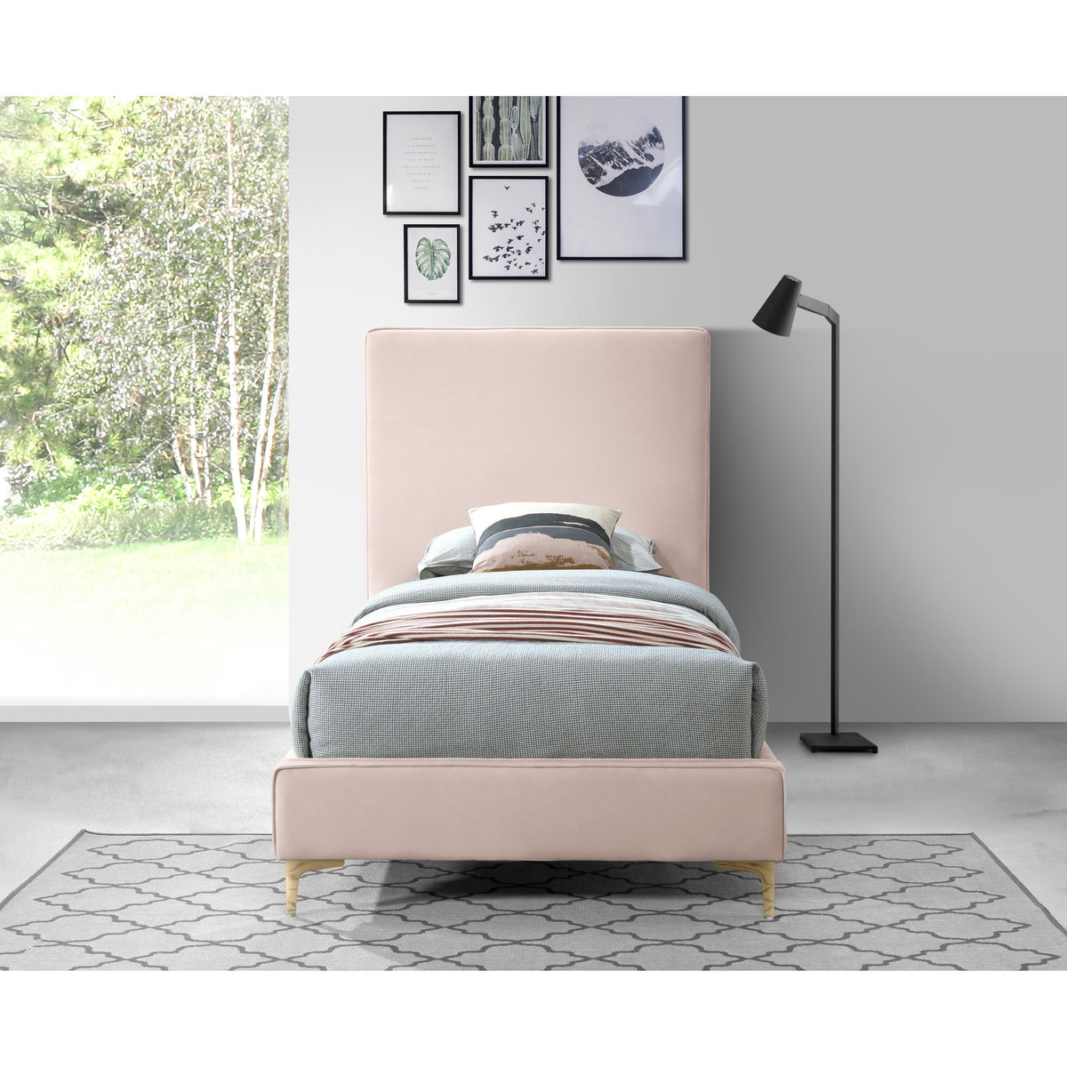 Meridian Geri Pink Velvet Twin Bed