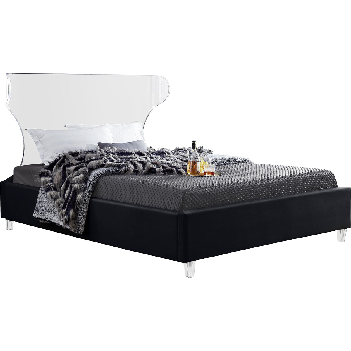Meridian Ghost Black Velvet Full Bed