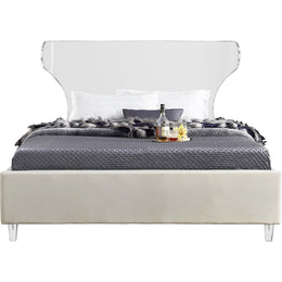 Meridian Ghost Cream Velvet Full Bed