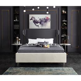 Meridian Ghost Cream Velvet Full Bed