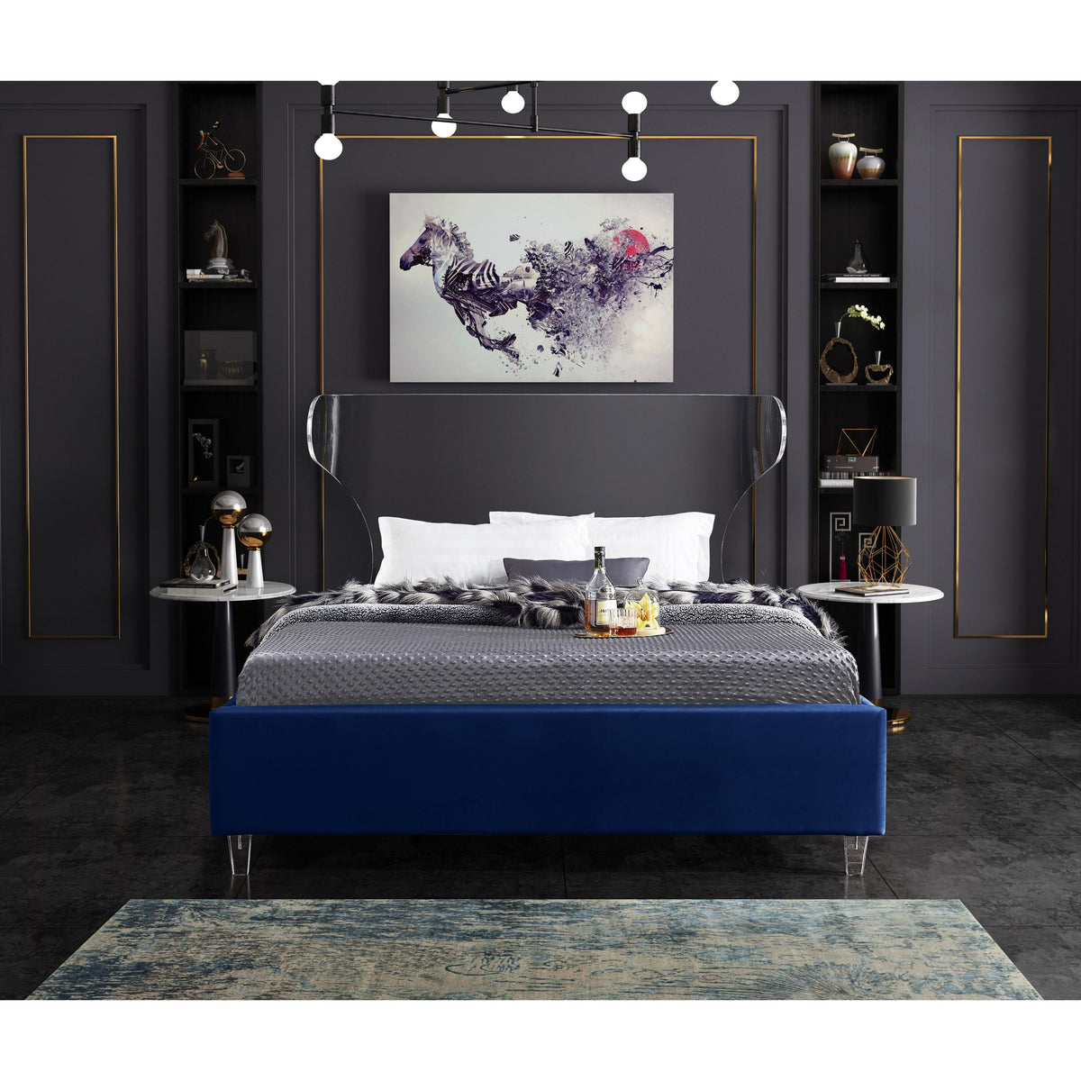 Meridian Ghost Navy Velvet Full Bed