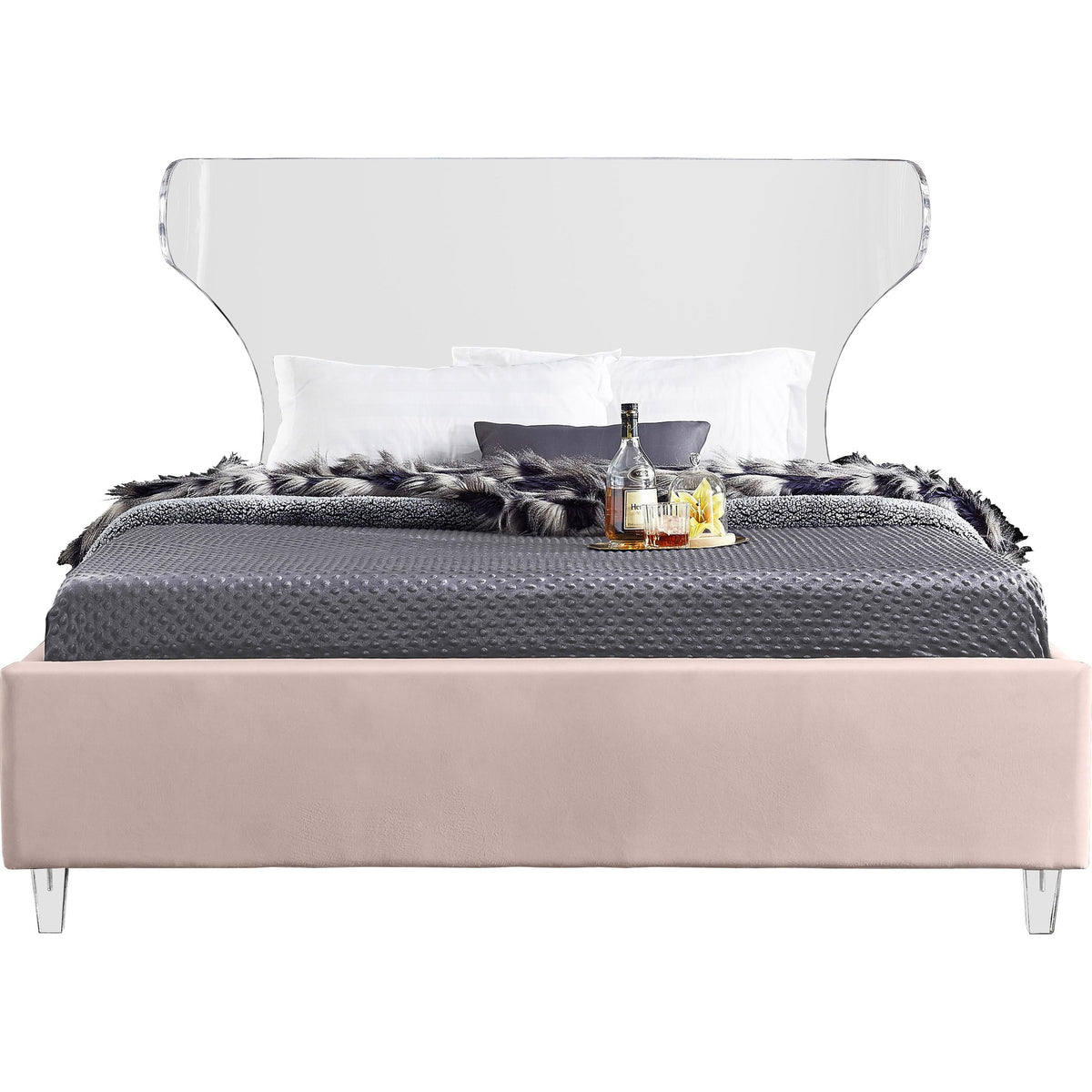 Meridian Ghost Pink Velvet King Bed