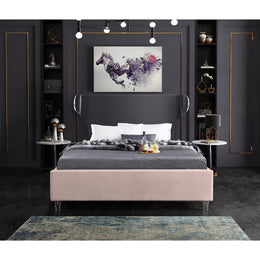Meridian Ghost Pink Velvet King Bed