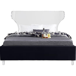 Meridian Ghost Black Velvet Queen Bed