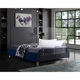 Meridian Ghost Navy Velvet Queen Bed