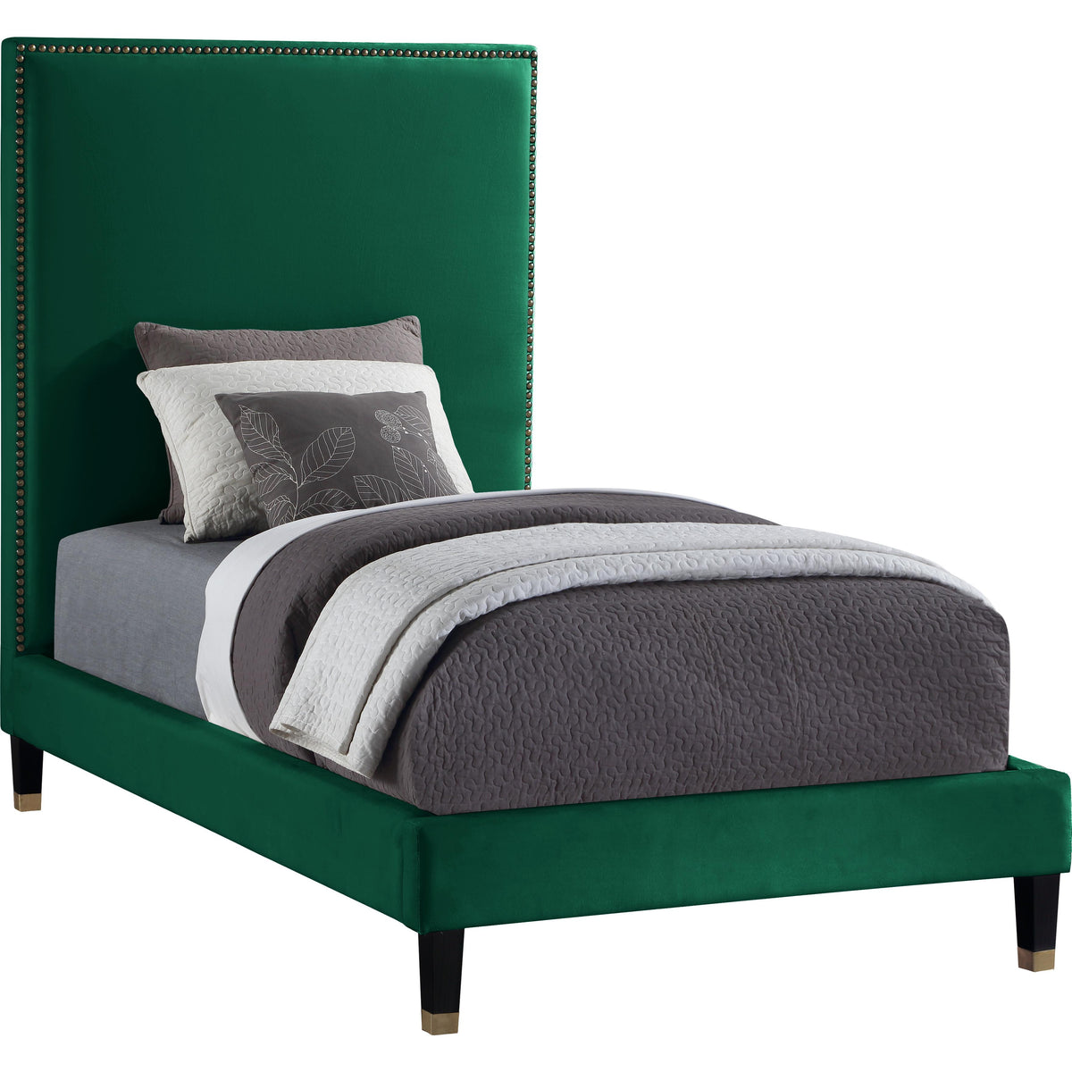 Meridian Harlie Green Velvet Twin Bed