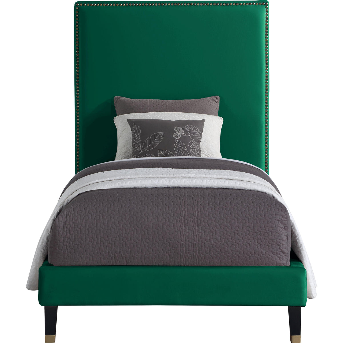 Meridian Harlie Green Velvet Twin Bed