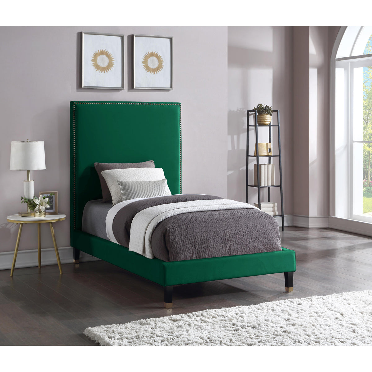 Meridian Harlie Green Velvet Twin Bed