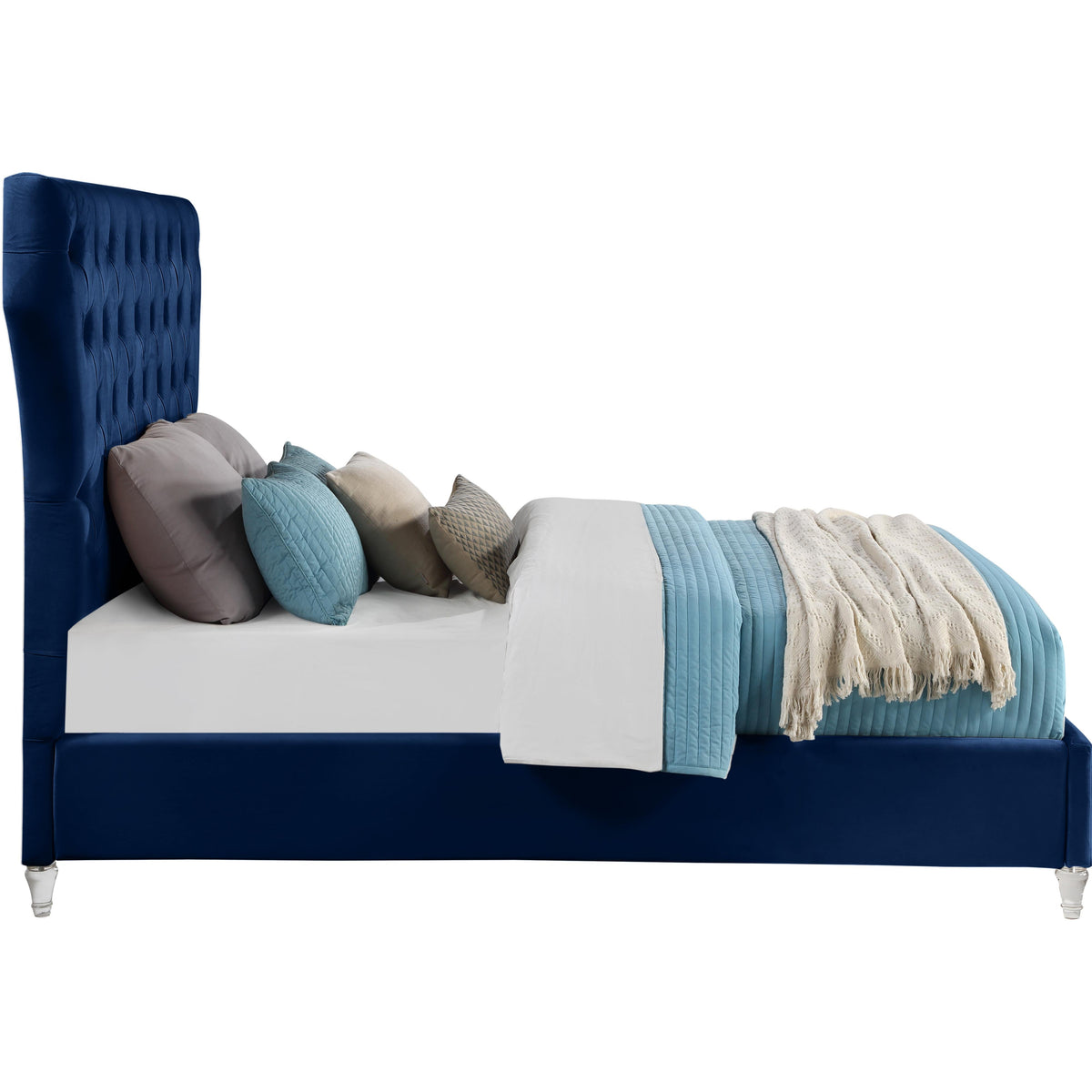 Meridian Kira Navy Velvet Queen Bed