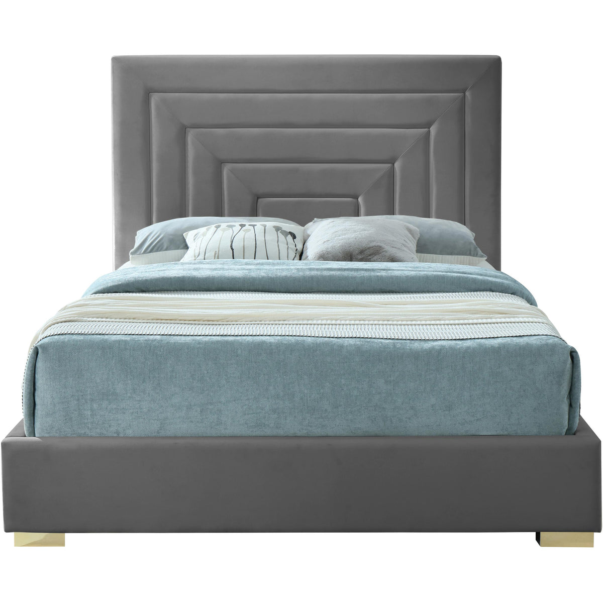 Meridian Nora Grey Velvet Full Bed