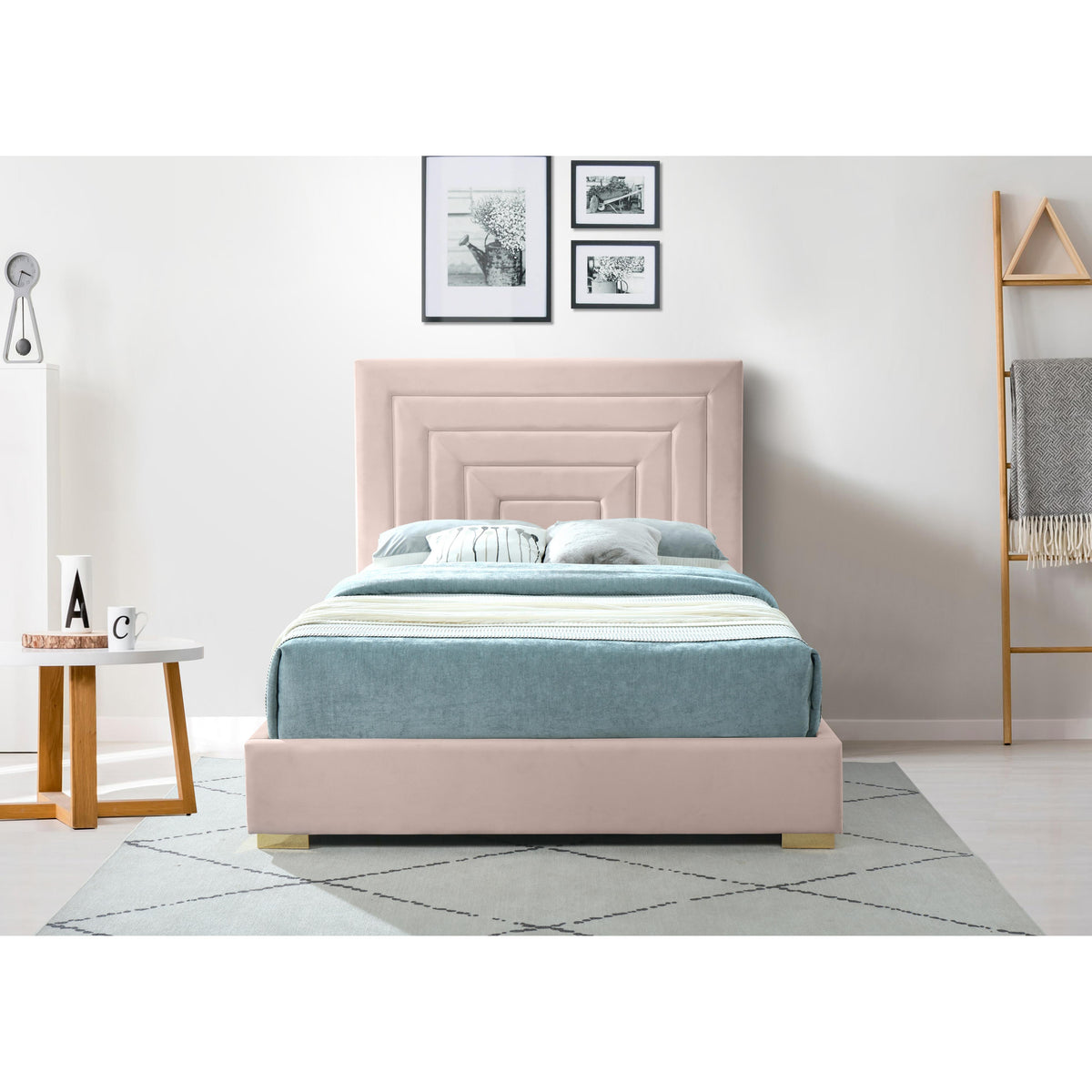 Meridian Nora Pink Velvet Full Bed