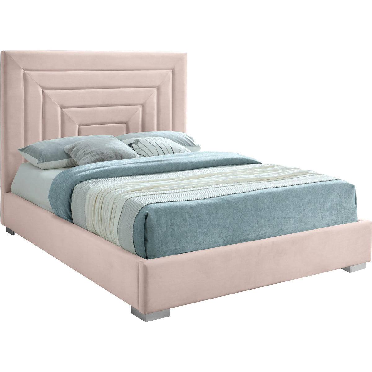 Meridian Nora Pink Velvet Full Bed