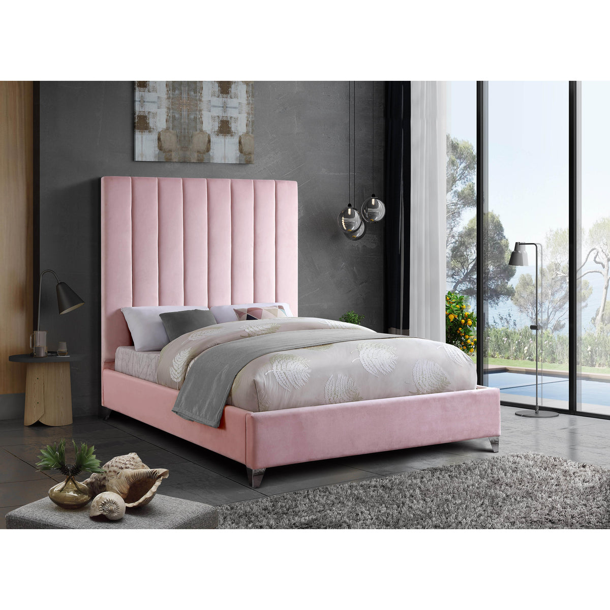 Meridian Via Pink Velvet King Bed