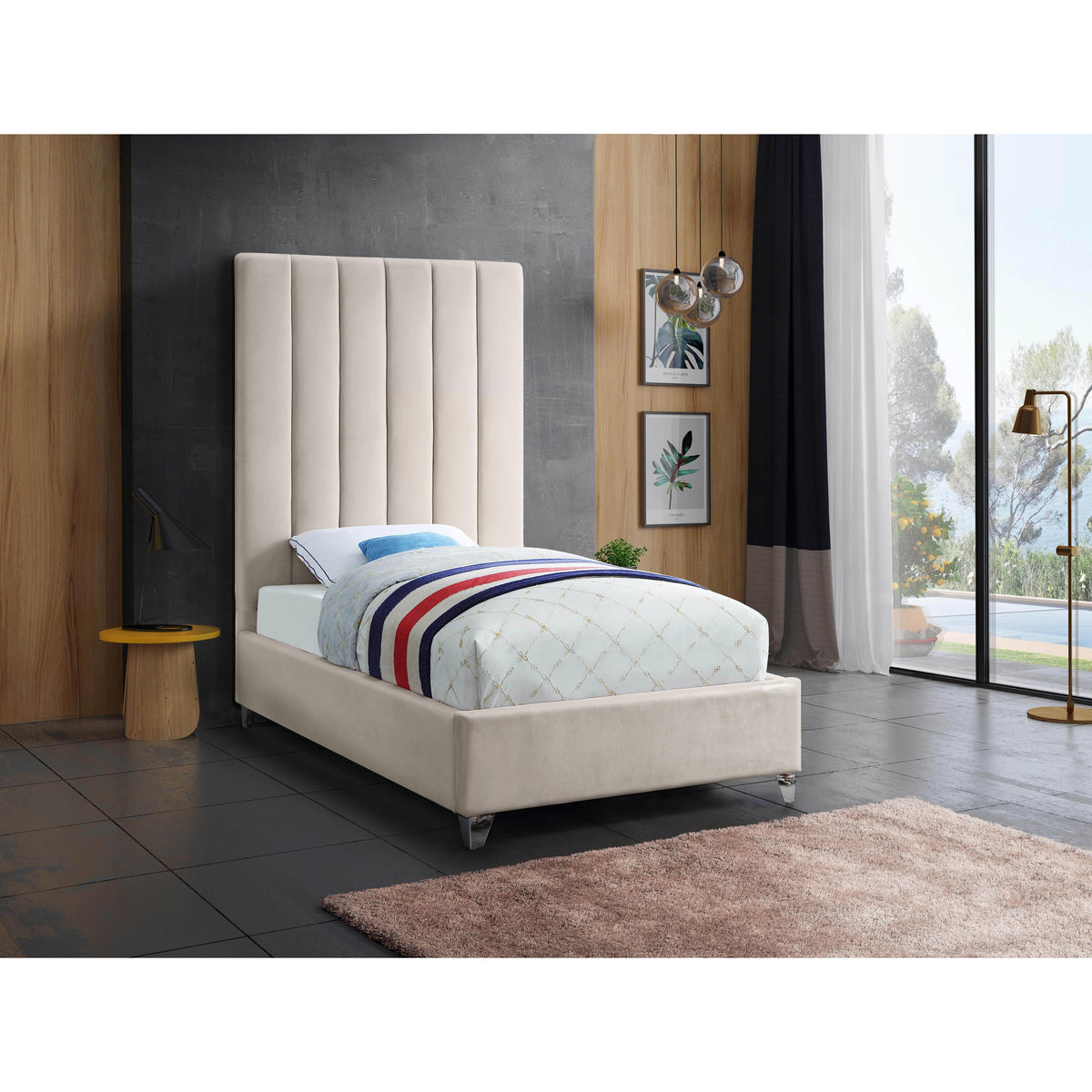 Meridian Via Cream Velvet Twin Bed