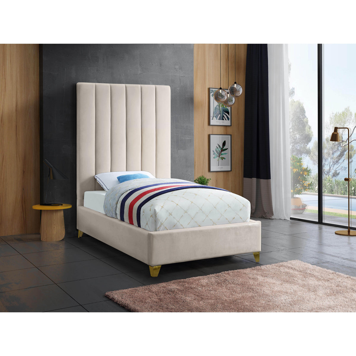 Meridian Via Cream Velvet Twin Bed
