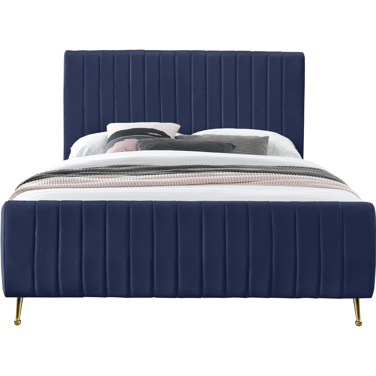 Meridian Zara Navy Velvet Queen Bed (3 Boxes)
