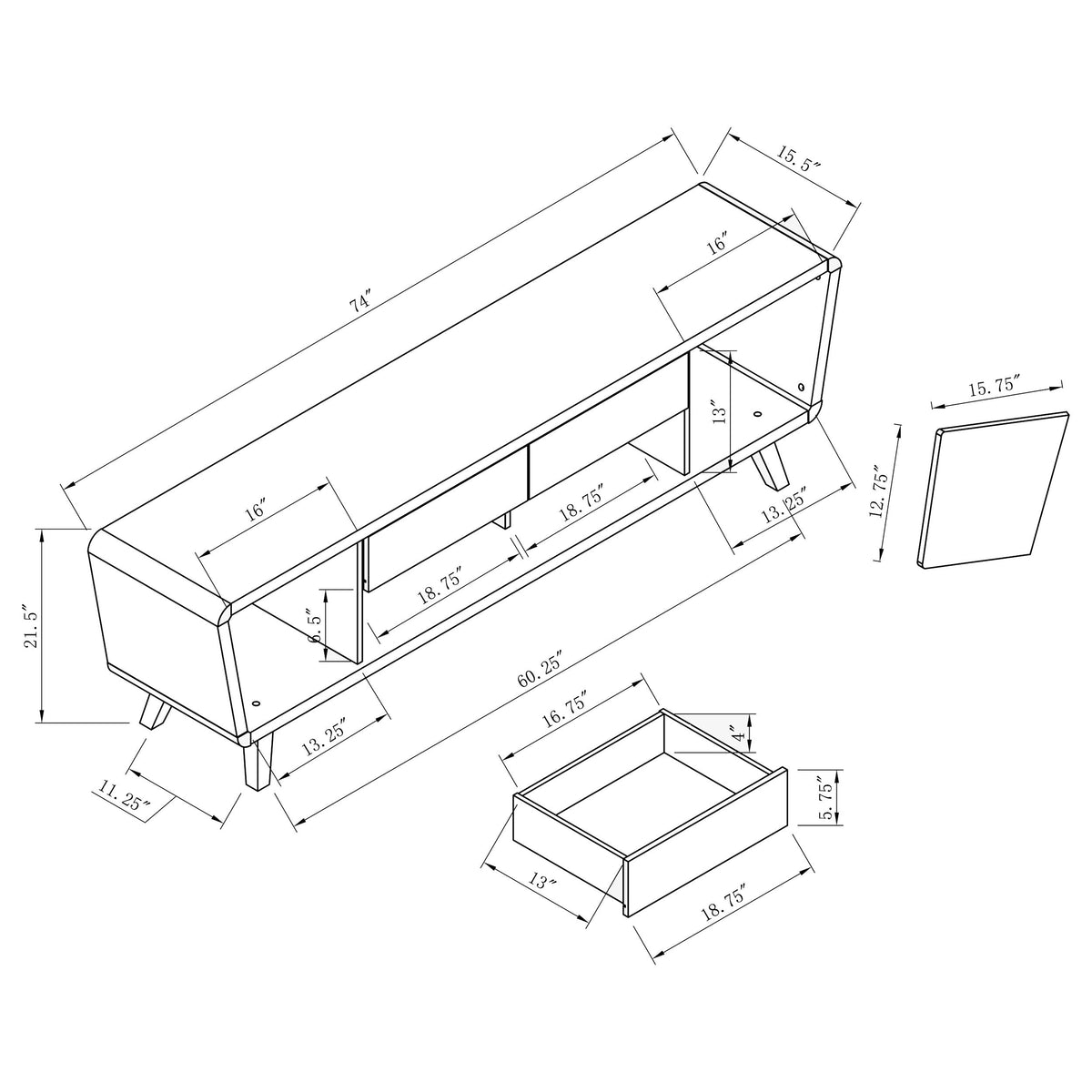 Alvin 2-door Engineered Wood 74-inch TV Stand Dark Walnut