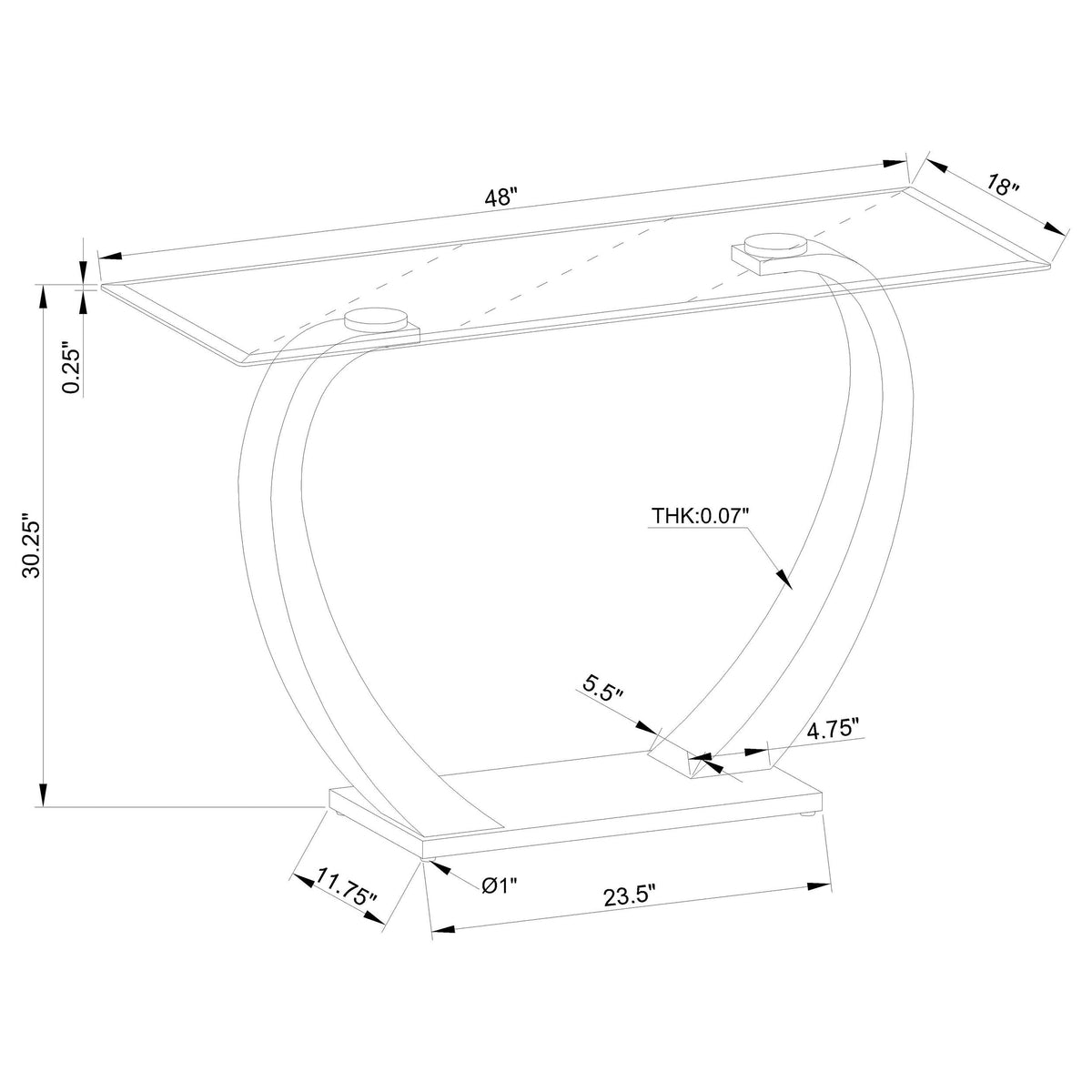 Pruitt Glass Top Metal Base Console Table Satin Silver
