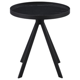 Briggs Round Marble Printed Glass Top End Side Table White