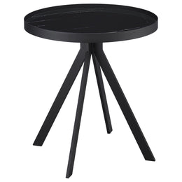 Briggs Round Marble Printed Glass Top End Side Table White