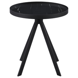 Briggs Round Marble Printed Glass Top End Side Table White