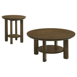 Ottowa  Round Wood Coffee Table Set Brown