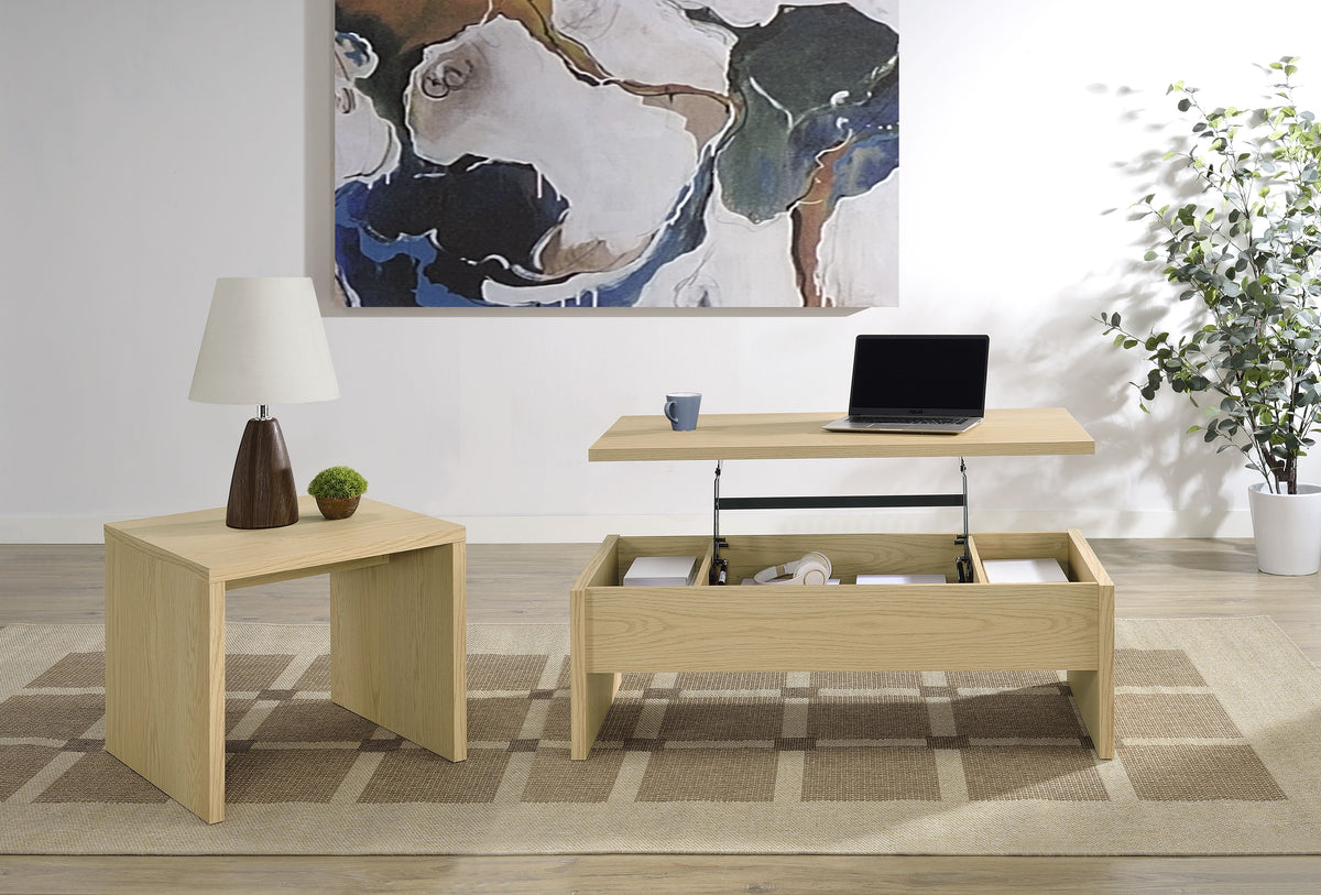 Canoga Lift Top Cocktail Coffee Table Set Light Oak