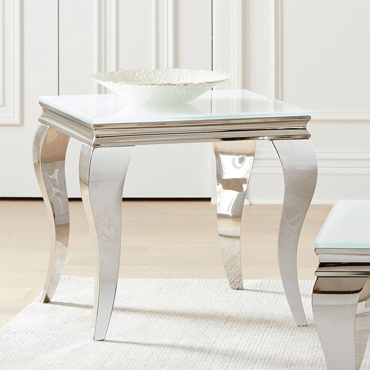 Carone Square Glass Top End Side Table Black and Chrome