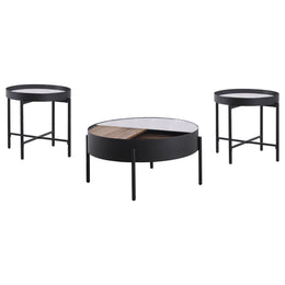 Ozella  Round Coffee and End Table Set Sandy Black