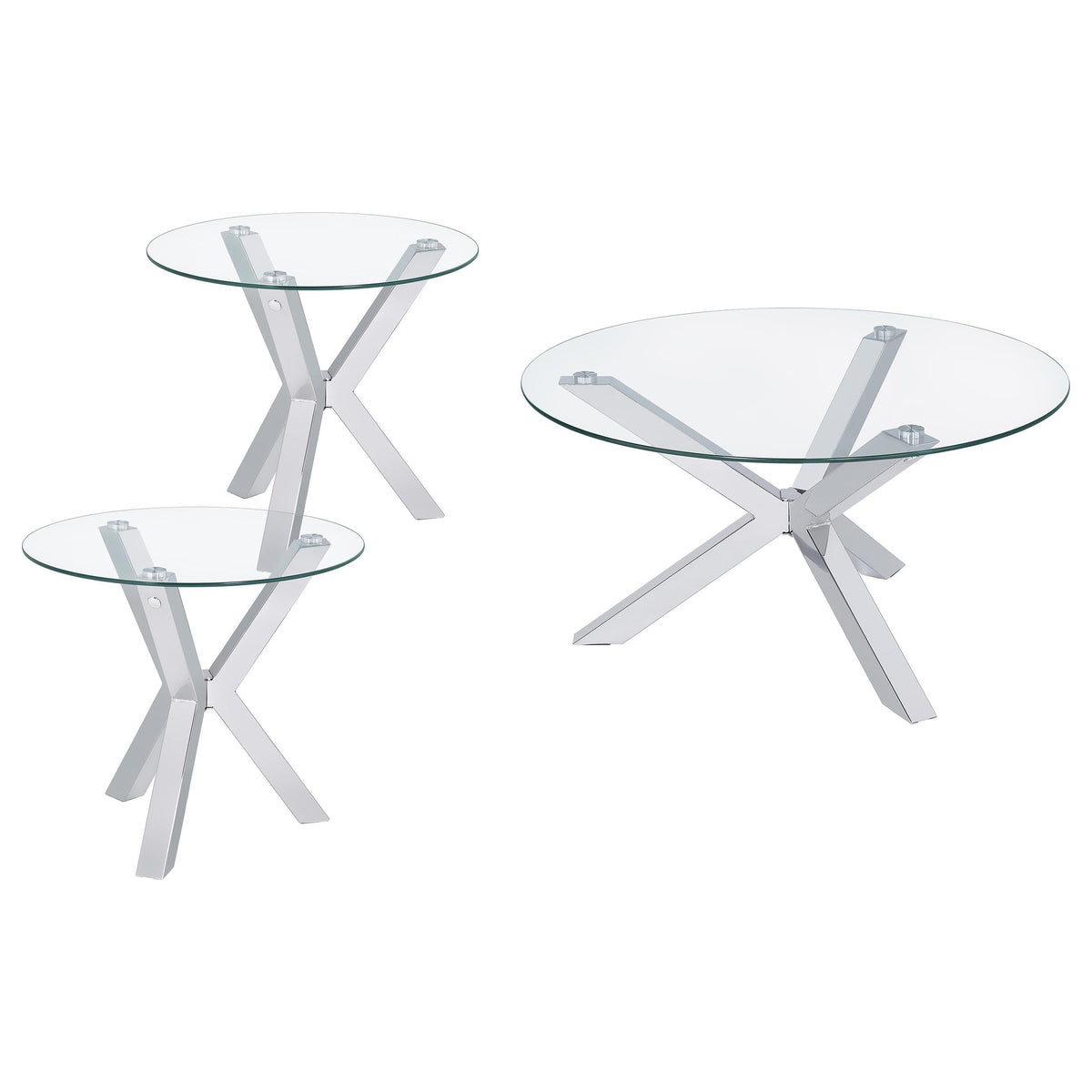 Kenzie  Round Coffee and End Table Set Chrome