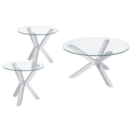 Kenzie  Round Coffee and End Table Set Chrome