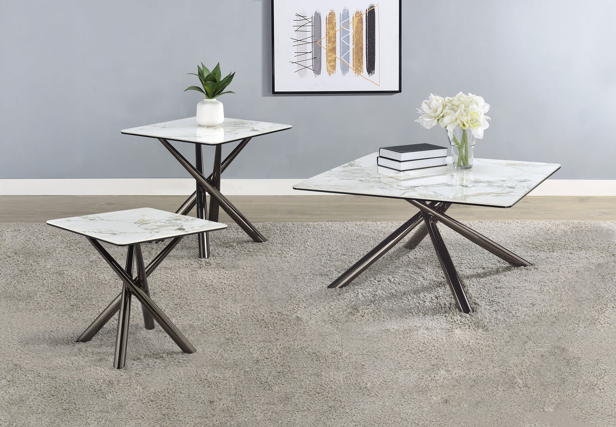 Carvell  Square Coffee and End Table Set Mirage White